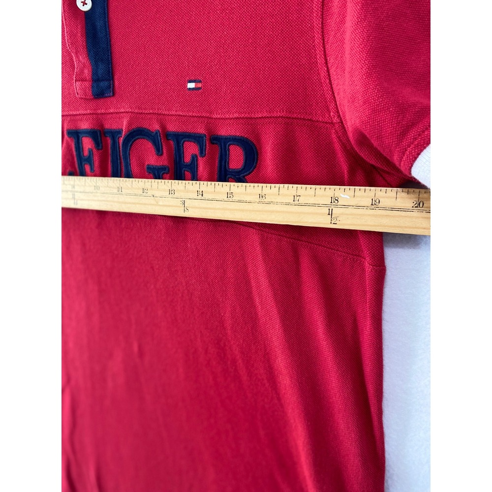 Tommy Hilfiger Polo Shirt Mens Medium Red Navy Blue Embroidered Custom Fit - Picture 6 of 7